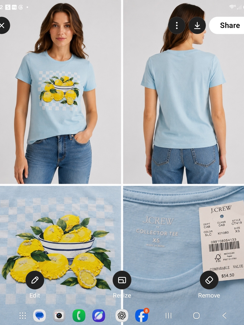 J. Crew Pale Blue Short-Sleeve Tee with Lemon Bowl Graphic